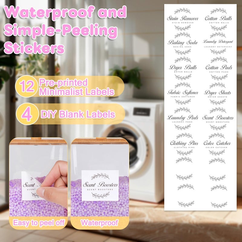 efluky 2 Pack Laundry Pods Container & Dryer Sheet Holder Set,Clear Laundry Room Organization Containers with Bamboo Lids and Labels,Laundry Pods Holder for Scent Booster,Powder,Pod - Image 5